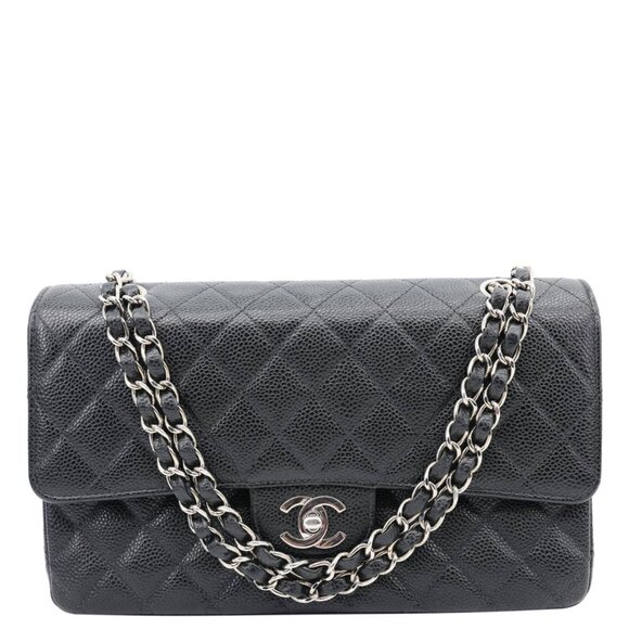 Chanel Small Classic Flap Quilted Caviar Leather Shoulder Bag Black - Picture 1 of 15